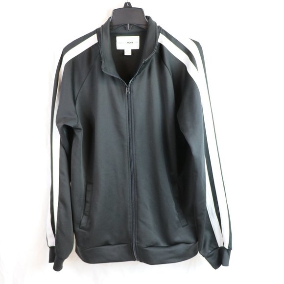 Fashion Nova Other - Fashion Nova Men Black White Stripe Track Jacket Sz Medium Full Zip